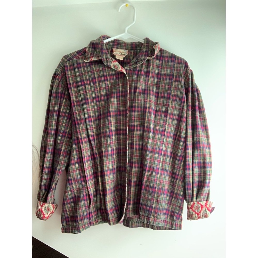April Cornell Trading Vintage Cotton Women’s Flannel Red Green Floral Collared